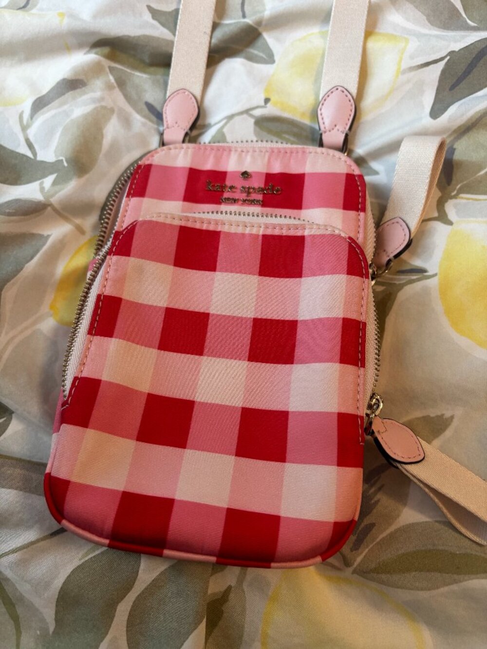 Kate Spade Pink Gingham Check Nylon Phone Crossbody